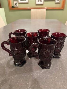 Avon Cape Cod Vintage Ruby Red Glass Liqueur Cups - Set of 6